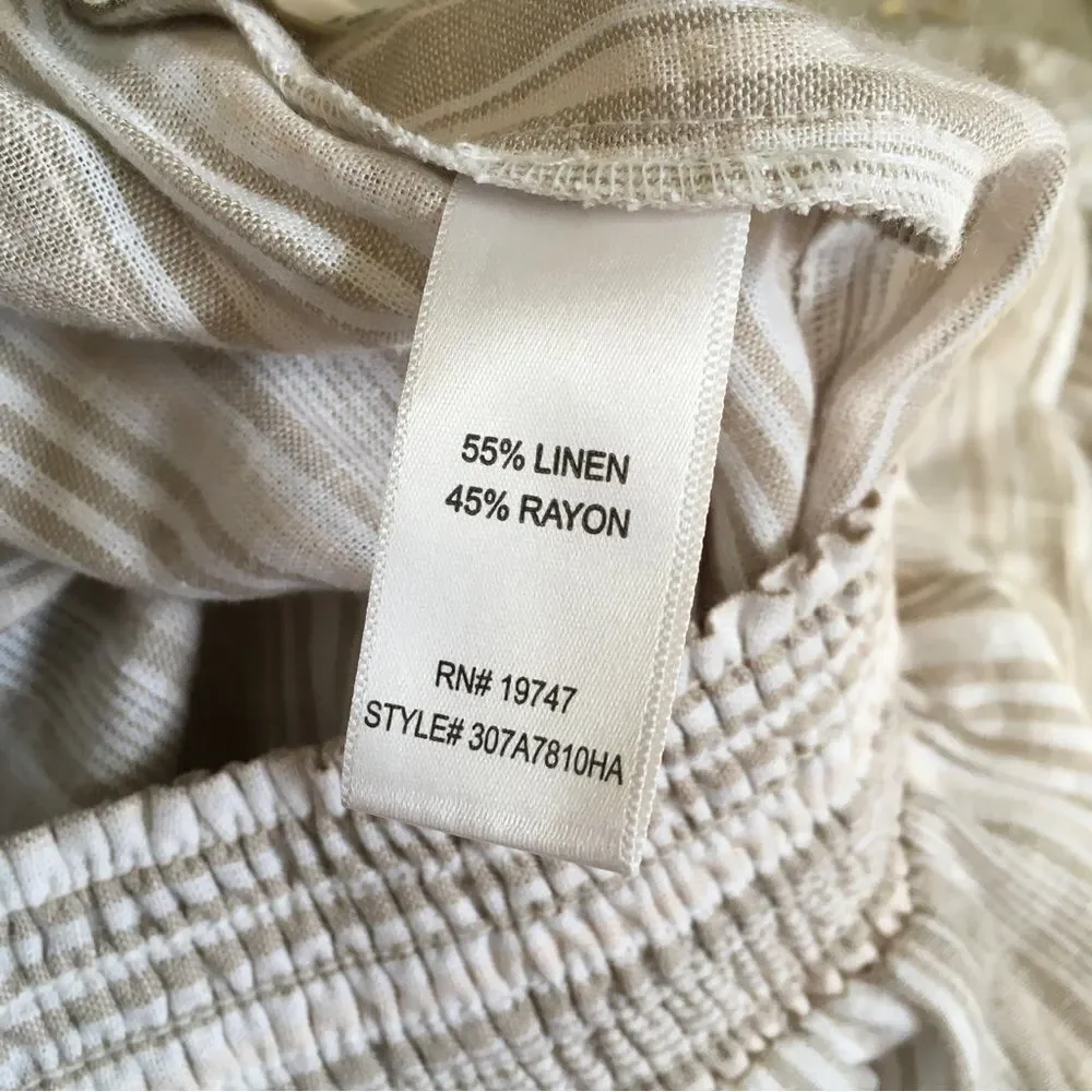 NEW Land n’ Sea Linen Rayon Tan Striped Wide Leg Spilt front Pull On Pants L